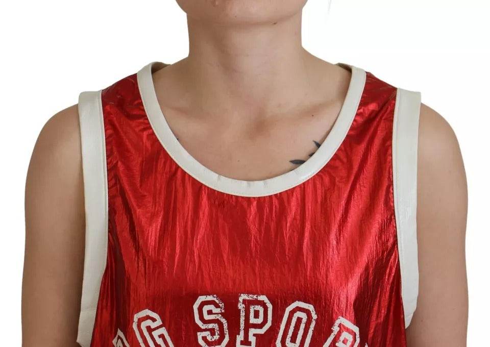 Dolce & Gabbana Red Nylon Logo Print Sleeveless Jersey Top - Hilstor