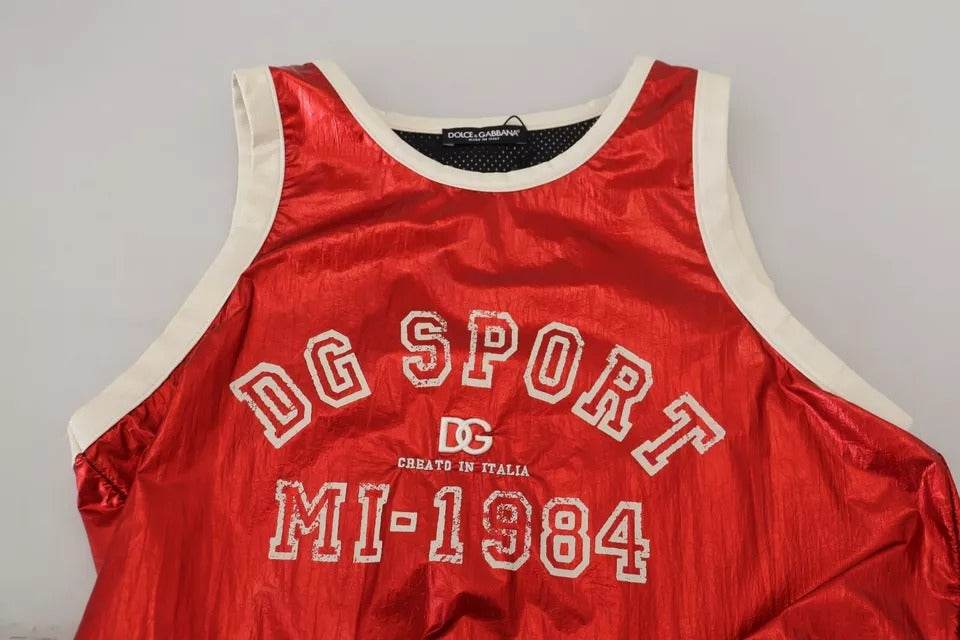 Dolce & Gabbana Red Nylon Logo Print Sleeveless Jersey Top - Hilstor