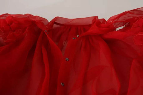 Dolce & Gabbana Red Silk Ascot Collar Ruffles Blouse Top - Hilstor