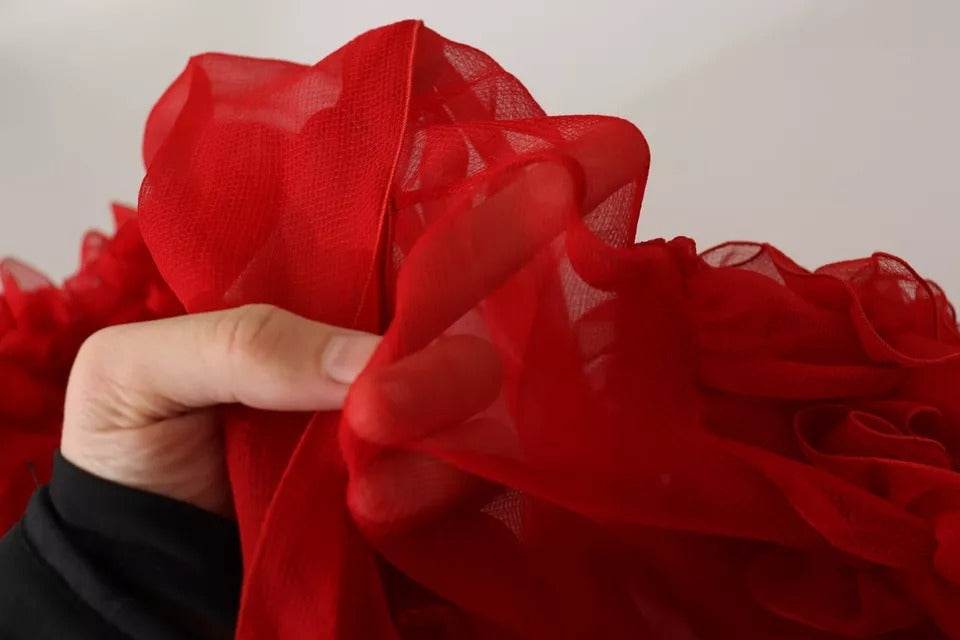 Dolce & Gabbana Red Silk Ascot Collar Ruffles Blouse Top - Hilstor
