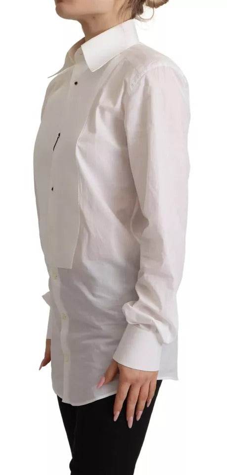 Dolce & Gabbana White Cotton Dress Collared Long Sleeves Shirt Top - Hilstor