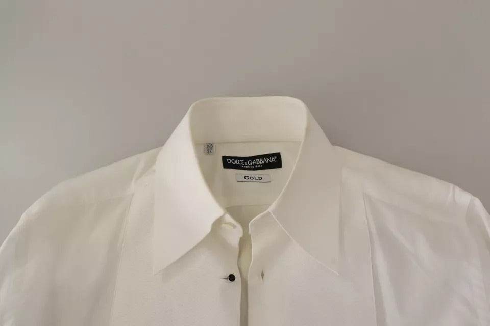 Dolce & Gabbana White Cotton Dress Collared Long Sleeves Shirt Top - Hilstor