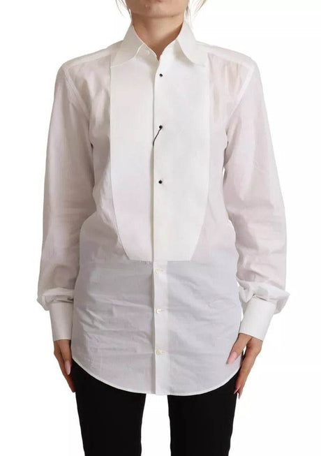 Dolce & Gabbana White Cotton Dress Collared Long Sleeves Shirt Top - Hilstor