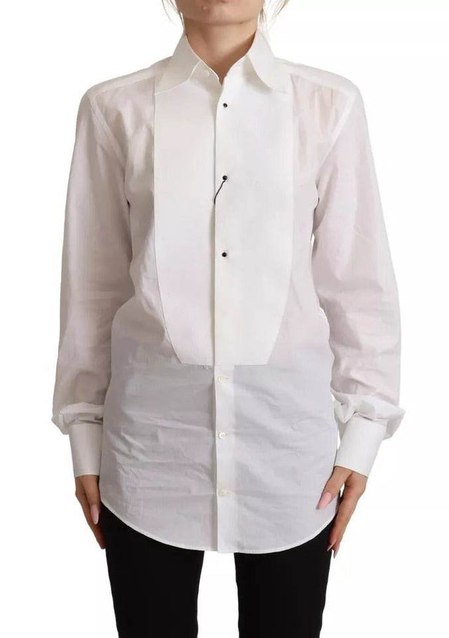 Dolce & Gabbana White Cotton Dress Collared Long Sleeves Shirt Top - Hilstor