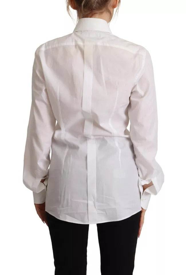 Dolce & Gabbana White Cotton Dress Collared Long Sleeves Shirt Top - Hilstor