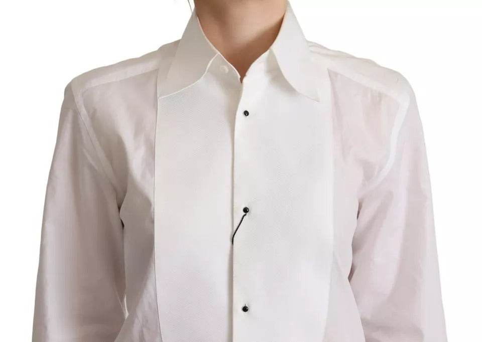 Dolce & Gabbana White Cotton Dress Collared Long Sleeves Shirt Top - Hilstor