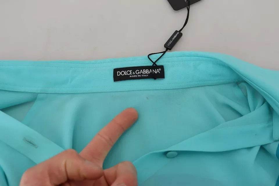Dolce & Gabbana Blue Collar Long Sleeve Blouse Silk Top - Hilstor