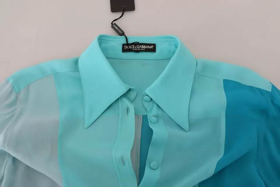 Dolce & Gabbana Blue Collar Long Sleeve Blouse Silk Top - Hilstor