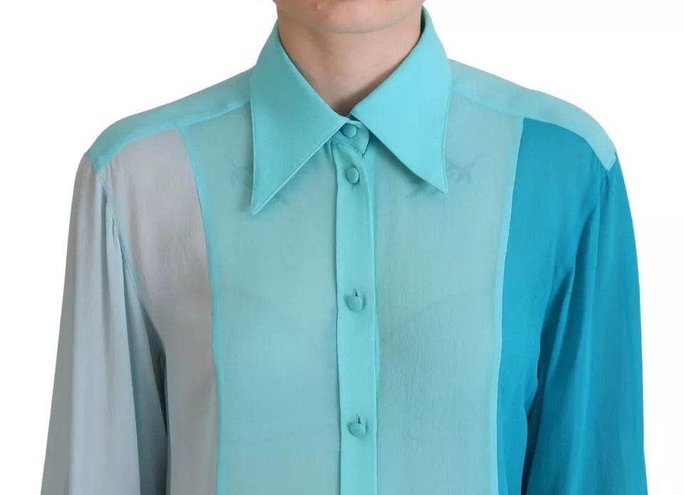 Dolce & Gabbana Blue Collar Long Sleeve Blouse Silk Top - Hilstor