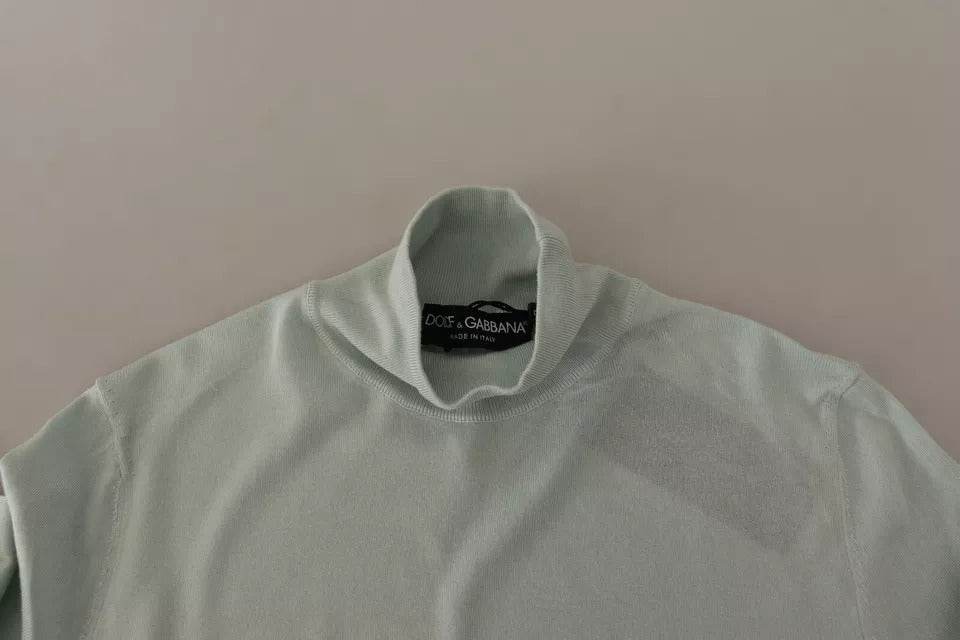 Dolce & Gabbana Mint Green 3/4 Sleeves Turtle Neck Silk Top - Hilstor