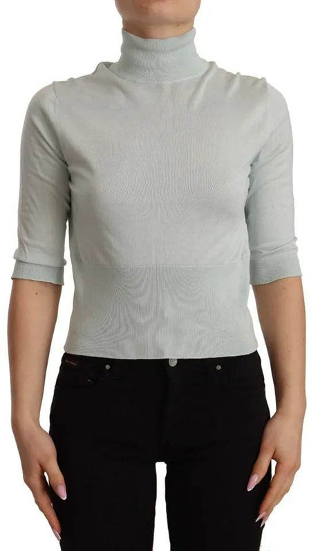 Dolce & Gabbana Mint Green 3/4 Sleeves Turtle Neck Silk Top - Hilstor