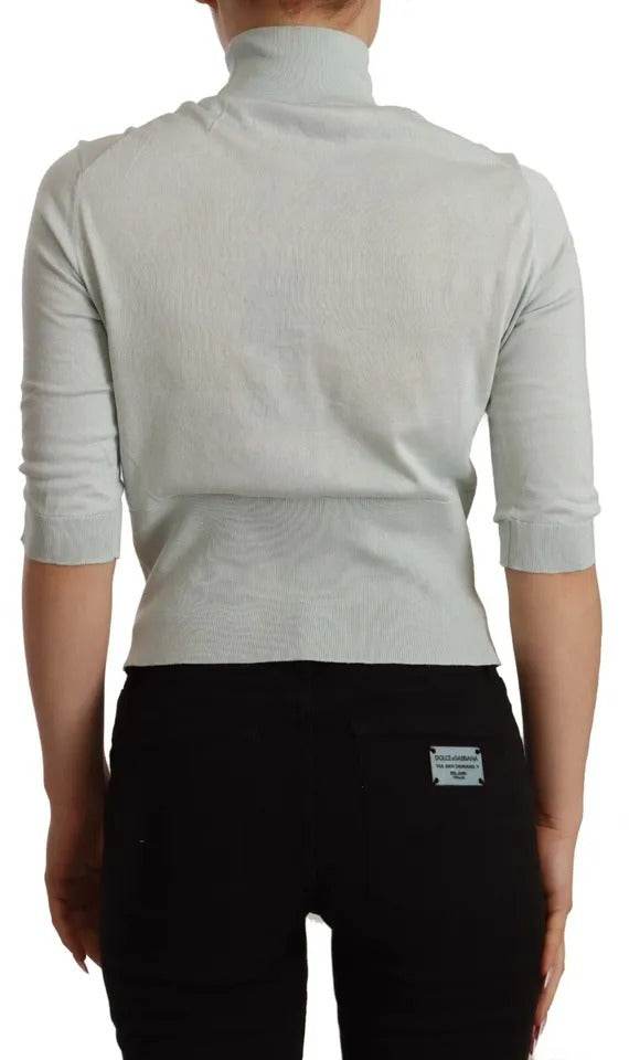 Dolce & Gabbana Mint Green 3/4 Sleeves Turtle Neck Silk Top - Hilstor
