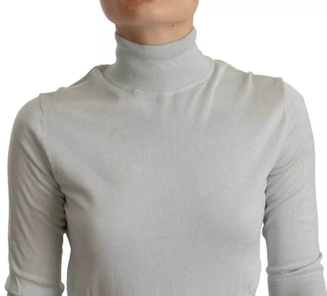 Dolce & Gabbana Mint Green 3/4 Sleeves Turtle Neck Silk Top - Hilstor