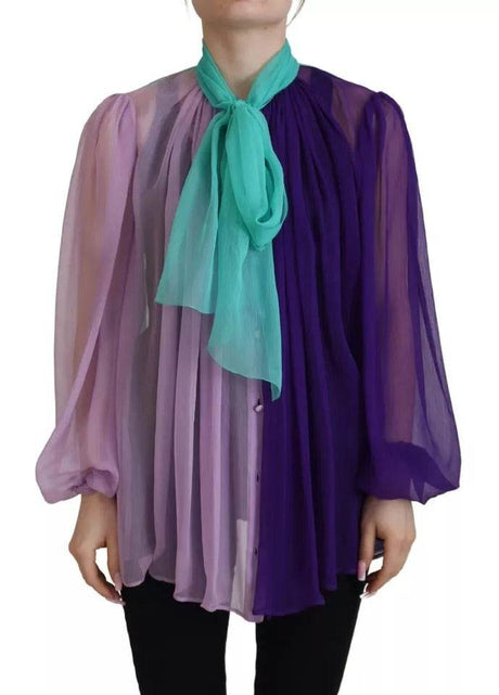 Dolce & Gabbana Multicolor Long Sleeves Ascot Collar Silk Top - Hilstor