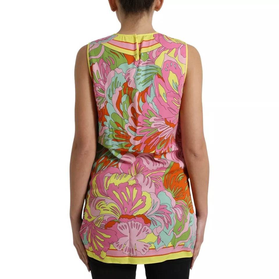 Dolce & Gabbana Multicolor Floral Silk Sleeveless Tank Top - Hilstor