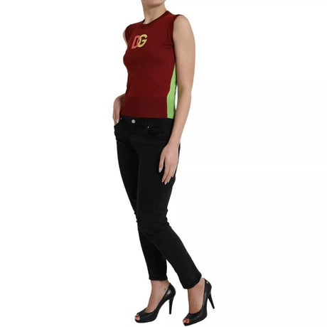 Dolce & Gabbana Red Green Silk DG Logo Sleeveless Tank Top - Hilstor