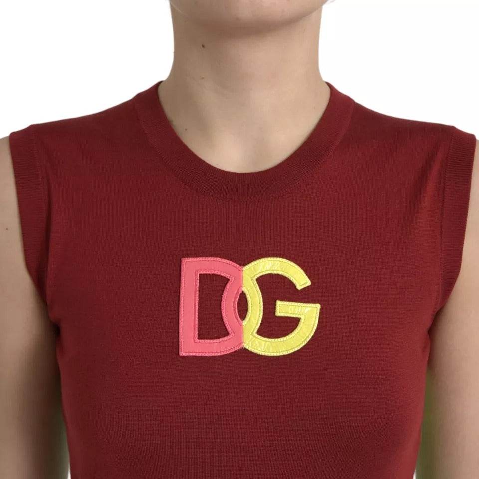 Dolce & Gabbana Red Green Silk DG Logo Sleeveless Tank Top - Hilstor