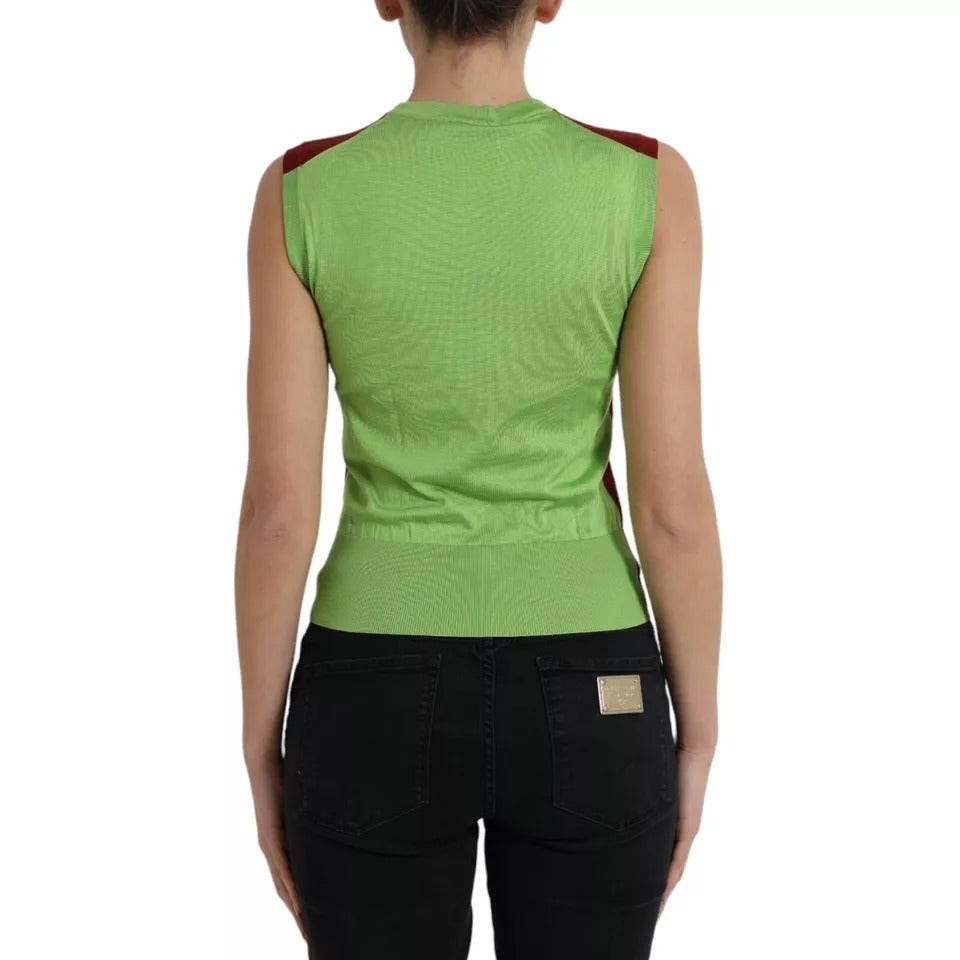 Dolce & Gabbana Red Green Silk DG Logo Sleeveless Tank Top - Hilstor