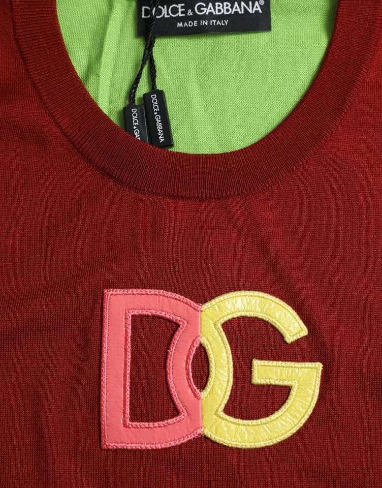 Dolce & Gabbana Red Green Silk DG Logo Sleeveless Tank Top - Hilstor