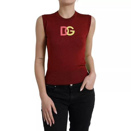 Dolce & Gabbana Red Green Silk DG Logo Sleeveless Tank Top - Hilstor