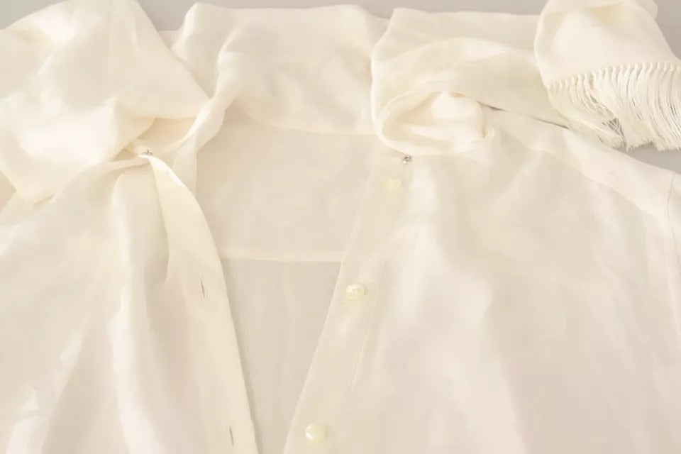 Dolce &amp; Gabbana hvid bluse Ascot krave skjorte silke knap top