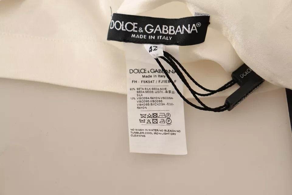 Dolce & Gabbana White Blouse Ascot Collar Shirt Silk Button Top - Hilstor