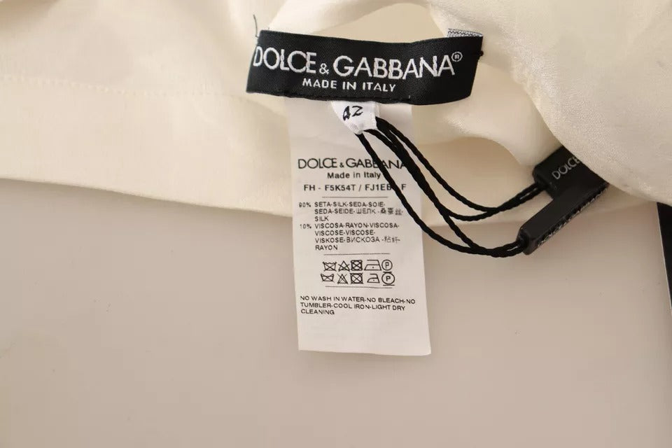Dolce &amp; Gabbana hvid bluse Ascot krave skjorte silke knap top