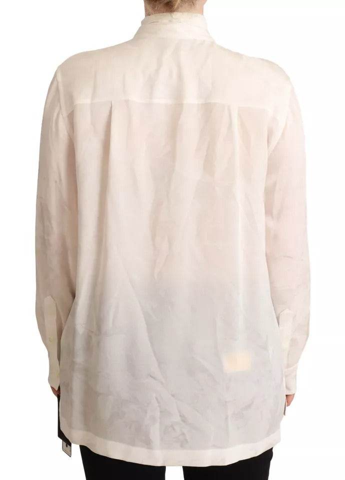 Dolce & Gabbana White Blouse Ascot Collar Shirt Silk Button Top - Hilstor