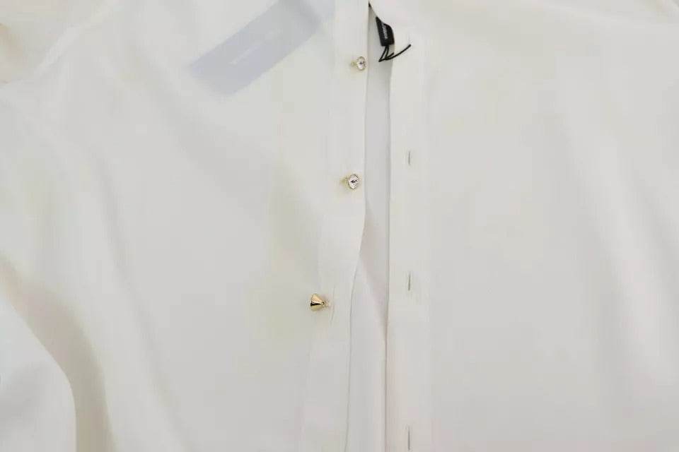 Dolce & Gabbana White Blouse Ascot Collar Shirt Silk Top - Hilstor