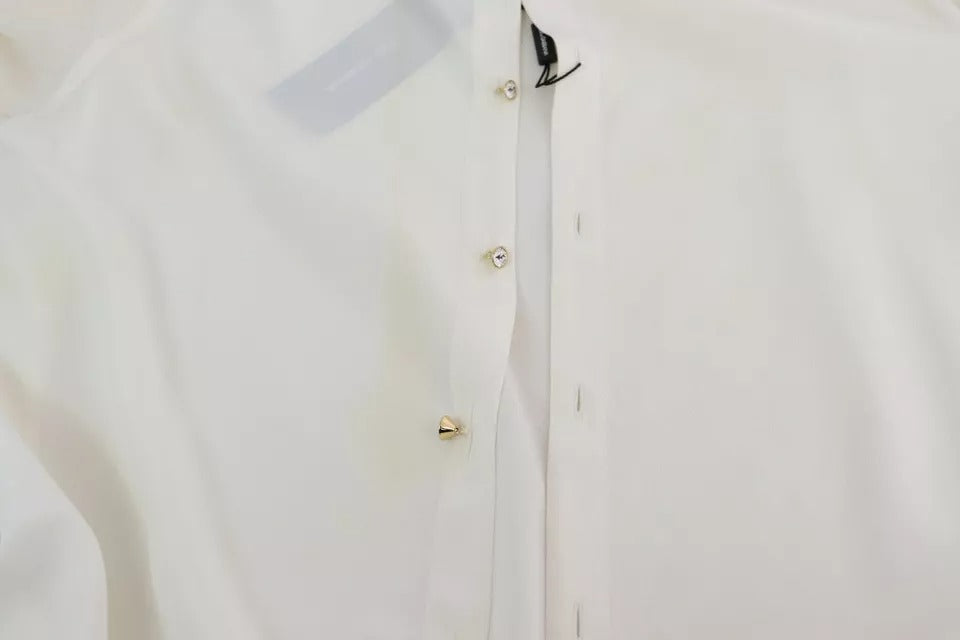 Dolce &amp; Gabbana Hvid Bluse Ascot Collar Shirt Silke Top