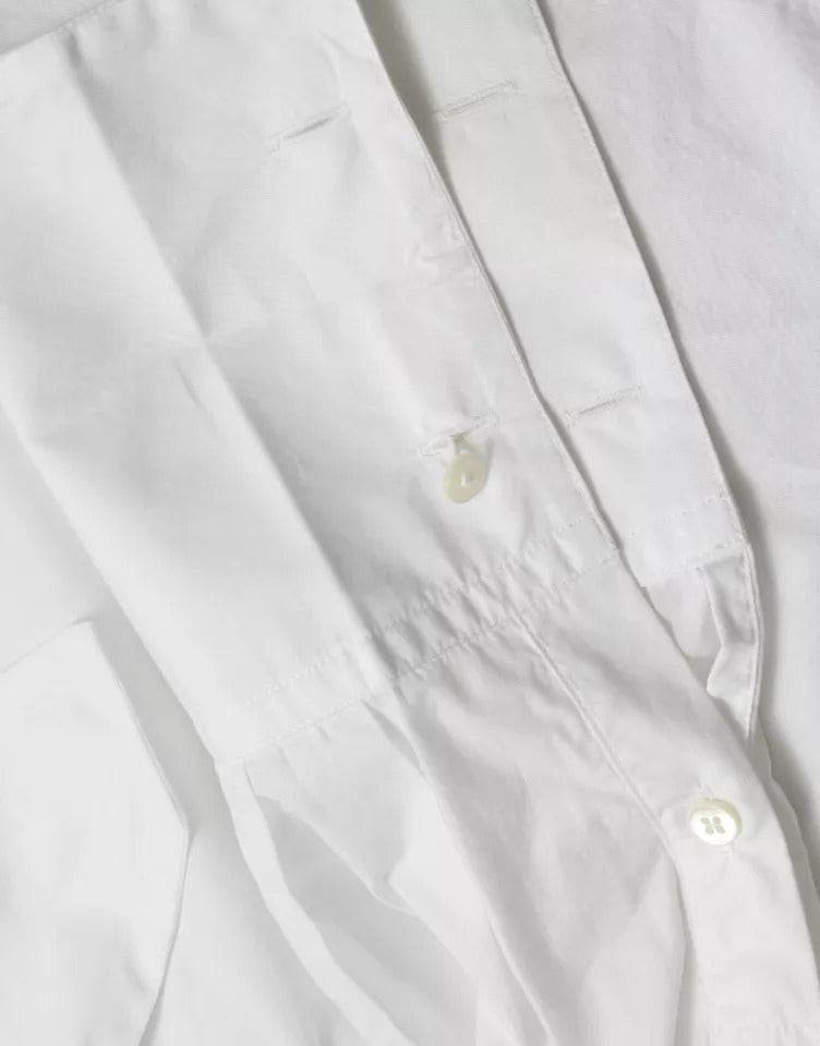 Dolce & Gabbana White Cotton Ascot Collar Long Sleeves Top - Hilstor