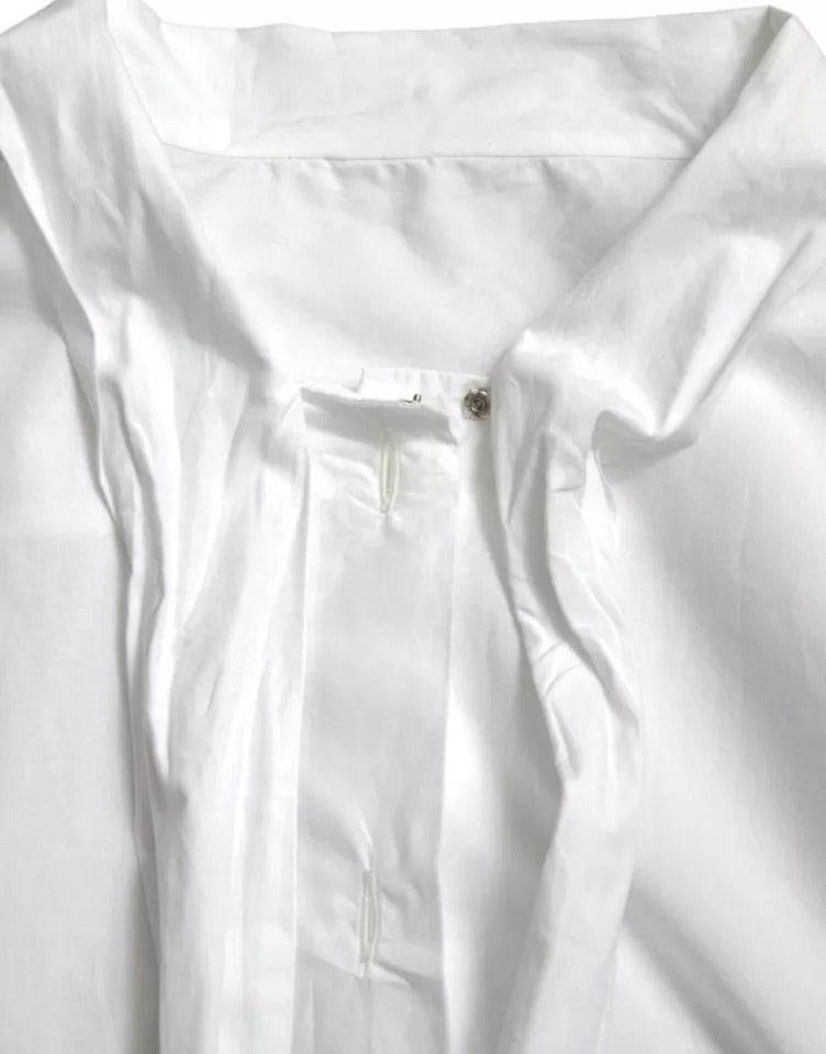 Dolce & Gabbana White Cotton Ascot Collar Long Sleeves Top - Hilstor