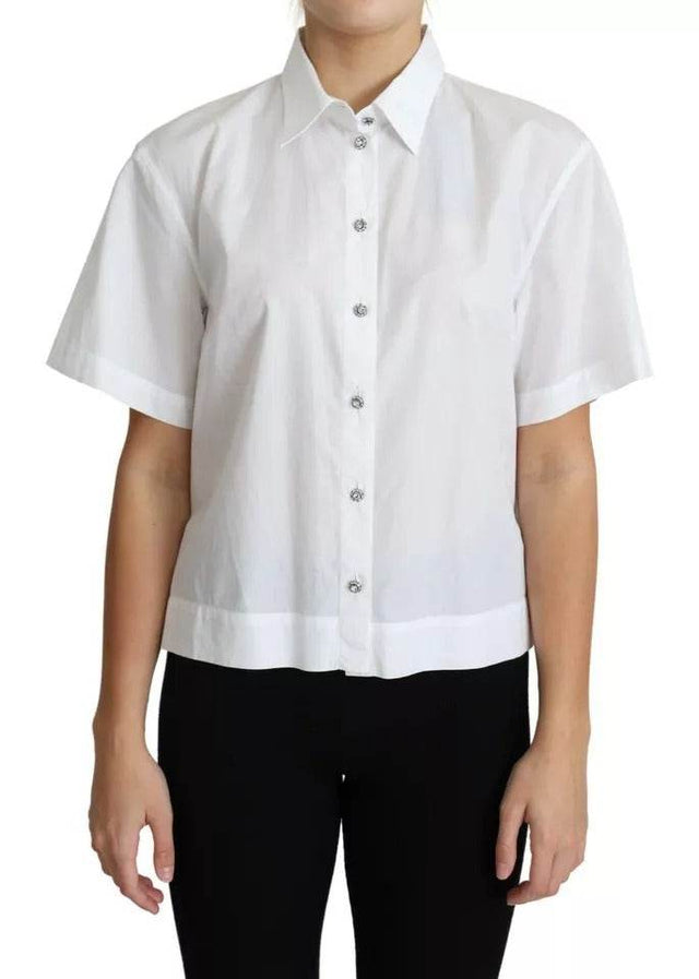 Dolce & Gabbana White Cotton Decorative Button Collared Top - Hilstor