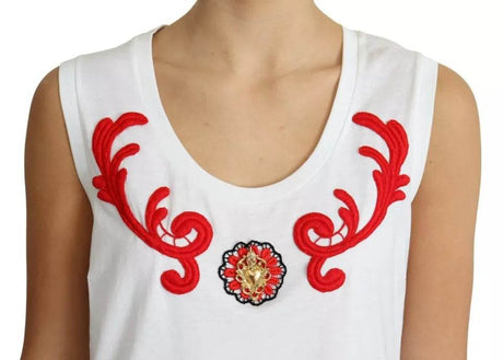 Dolce & Gabbana White Cotton Heart Applique Sleeveless Tank Top - Hilstor