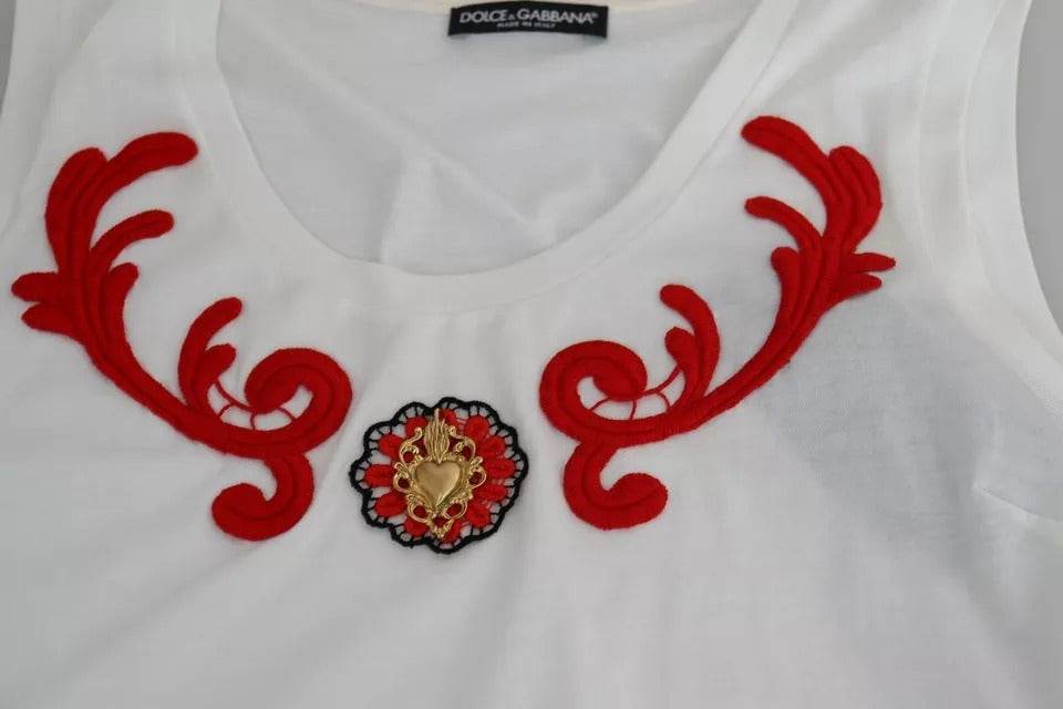 Dolce & Gabbana White Cotton Heart Applique Sleeveless Tank Top - Hilstor