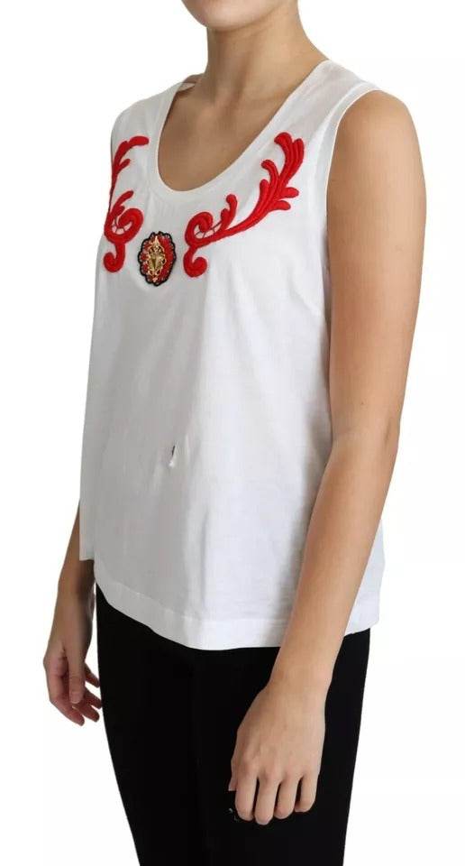 Dolce & Gabbana White Cotton Heart Applique Sleeveless Tank Top - Hilstor