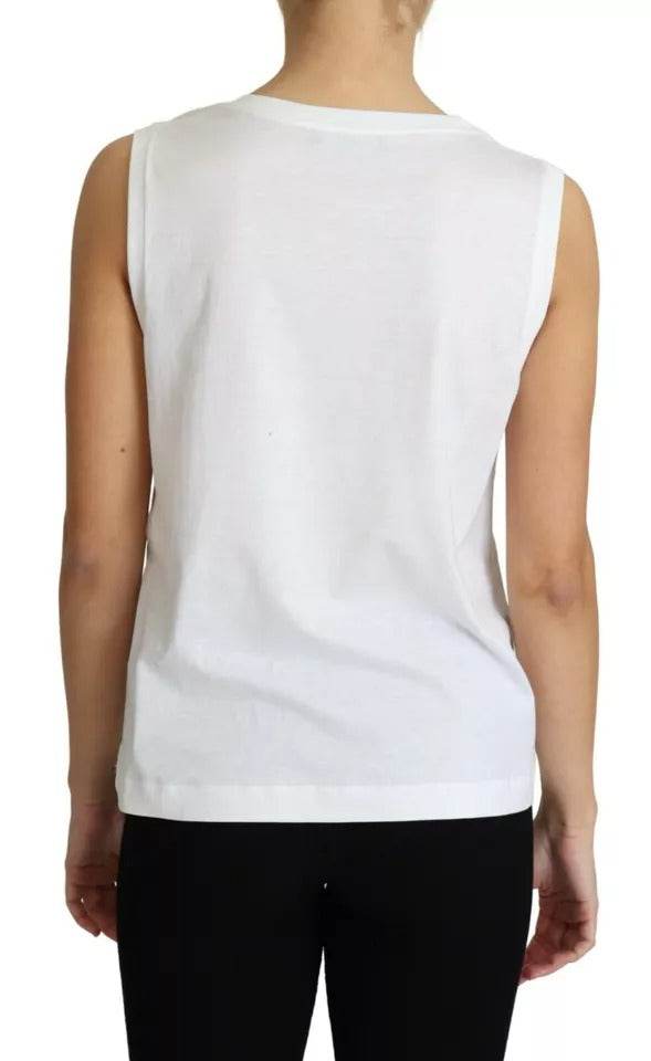 Dolce & Gabbana White Cotton Heart Applique Sleeveless Tank Top - Hilstor