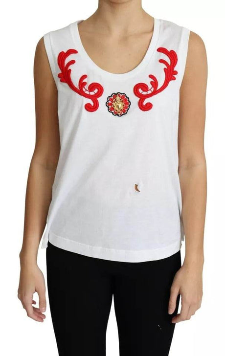 Dolce & Gabbana White Cotton Heart Applique Sleeveless Tank Top - Hilstor