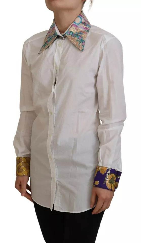Dolce & Gabbana White Floral Jacquard Cotton Long Sleeves Top - Hilstor