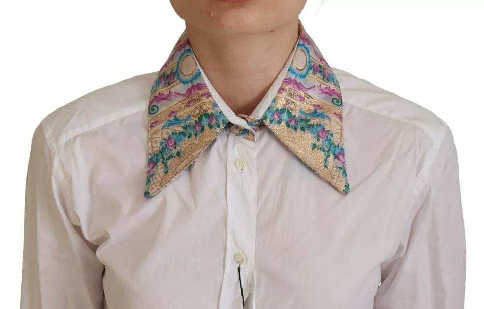 Dolce & Gabbana White Floral Jacquard Cotton Long Sleeves Top - Hilstor