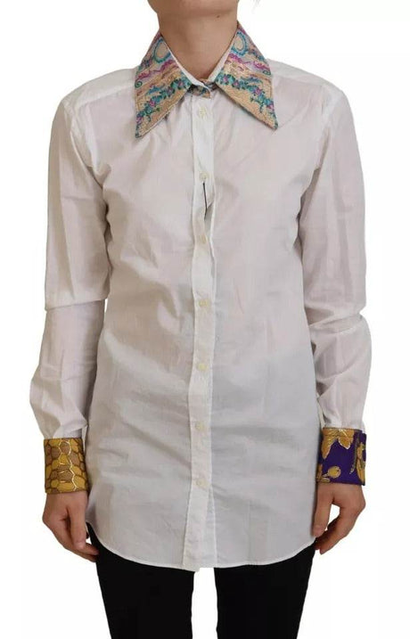 Dolce & Gabbana White Floral Jacquard Cotton Long Sleeves Top - Hilstor