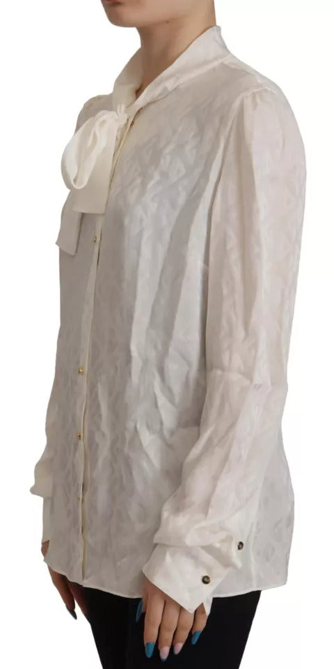 Dolce &amp; Gabbana hvid mønstret silke ascot krave bluse top