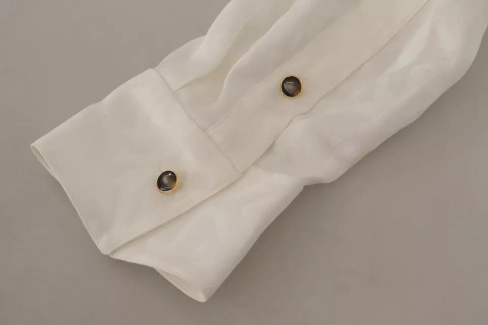 Dolce &amp; Gabbana hvid mønstret silke ascot krave bluse top