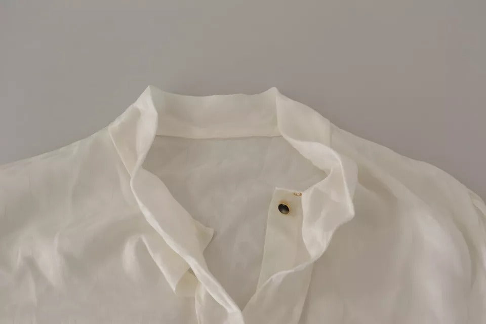 Dolce &amp; Gabbana hvid mønstret silke ascot krave bluse top
