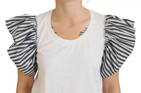Dolce & Gabbana White Striped Short Sleeves Pullover Top - Hilstor
