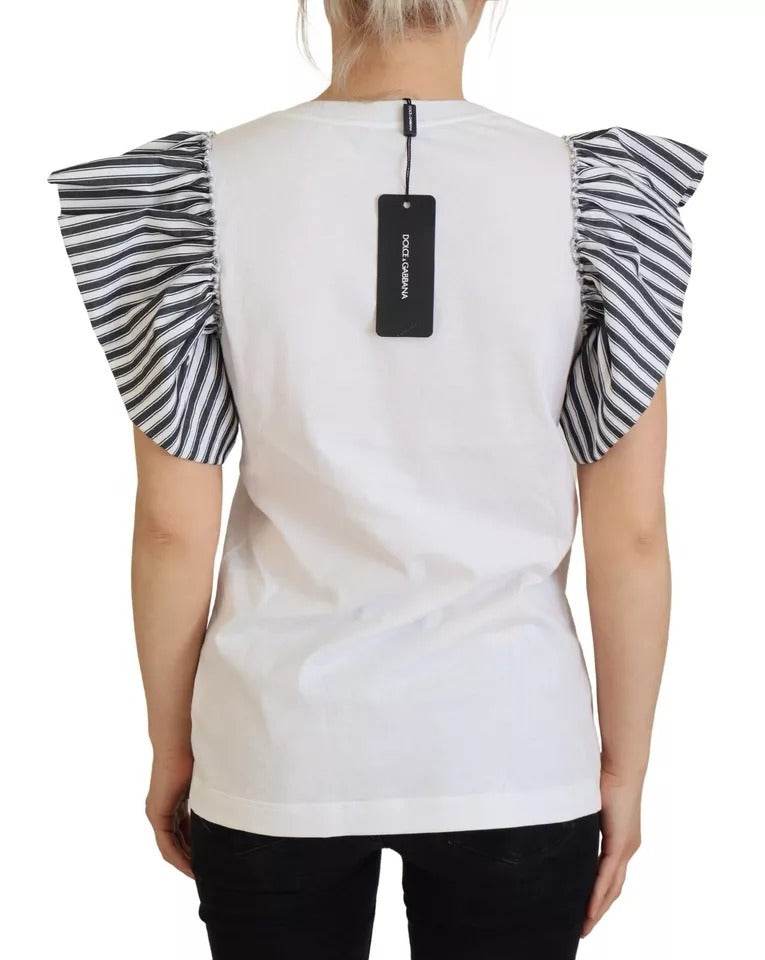 Dolce & Gabbana White Striped Short Sleeves Pullover Top - Hilstor