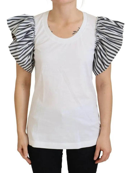 Dolce & Gabbana White Striped Short Sleeves Pullover Top - Hilstor