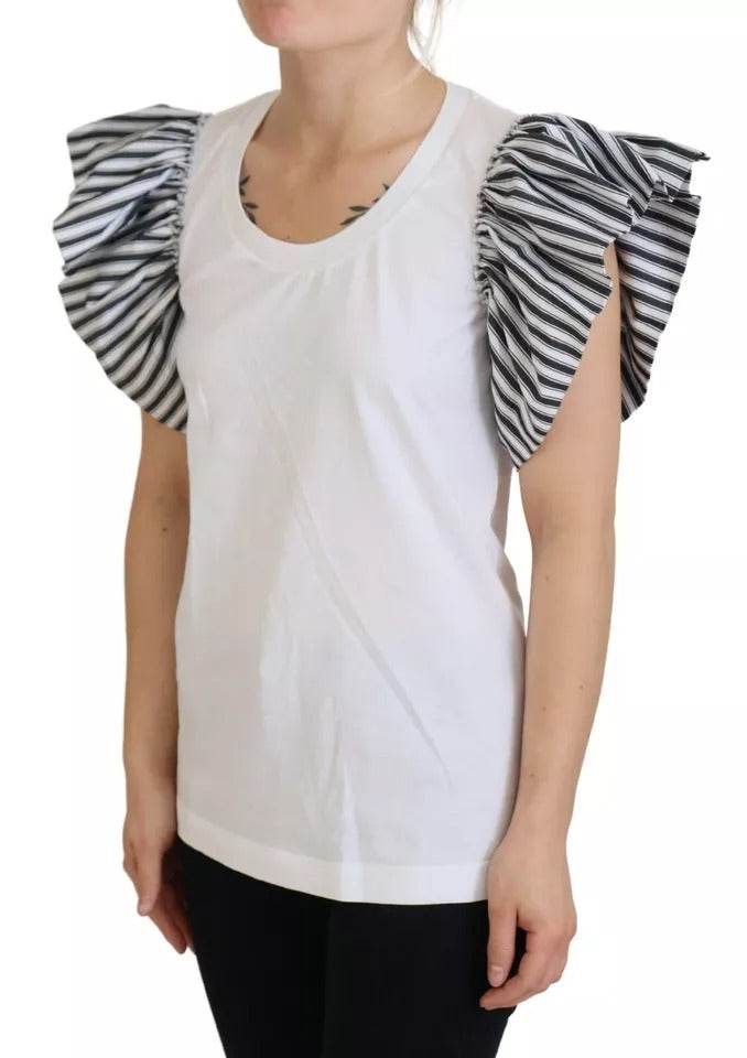 Dolce & Gabbana White Striped Short Sleeves Pullover Top - Hilstor