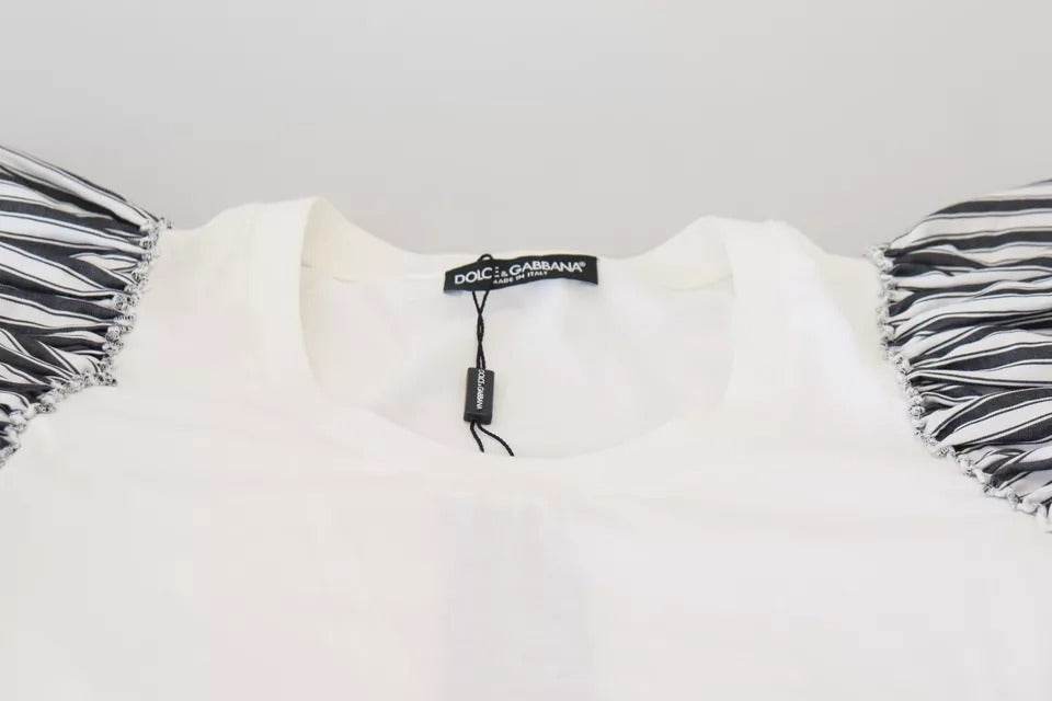 Dolce & Gabbana White Striped Short Sleeves Pullover Top - Hilstor