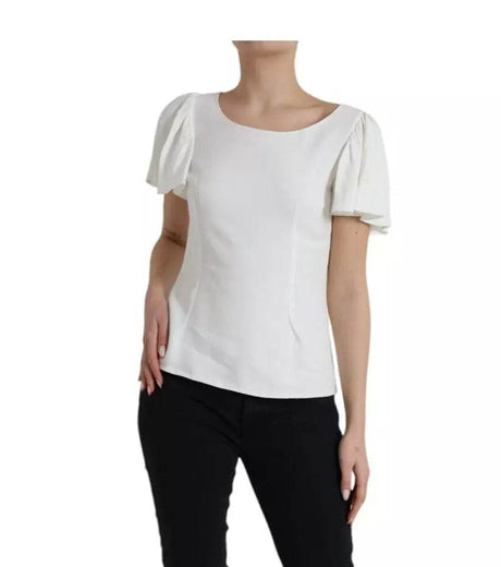 Dolce & Gabbana White Viscose Round Neck Short Sleeves Top - Hilstor